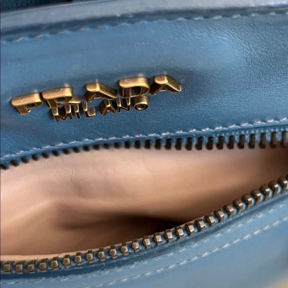 Prada Blue All Leather Satchel with Gold Hardware - Picture 11 of 12